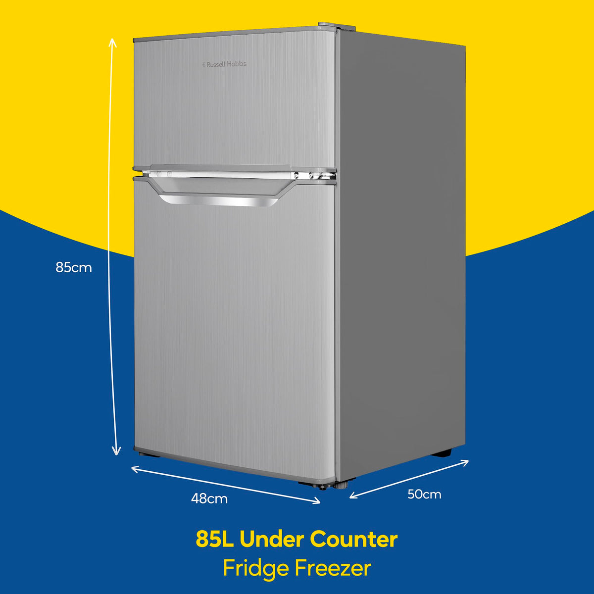 Russell Hobbs Undercounter Fridge Freezer 48cm Wide 85 Litre Total Capacity 61L/24L, LED Light