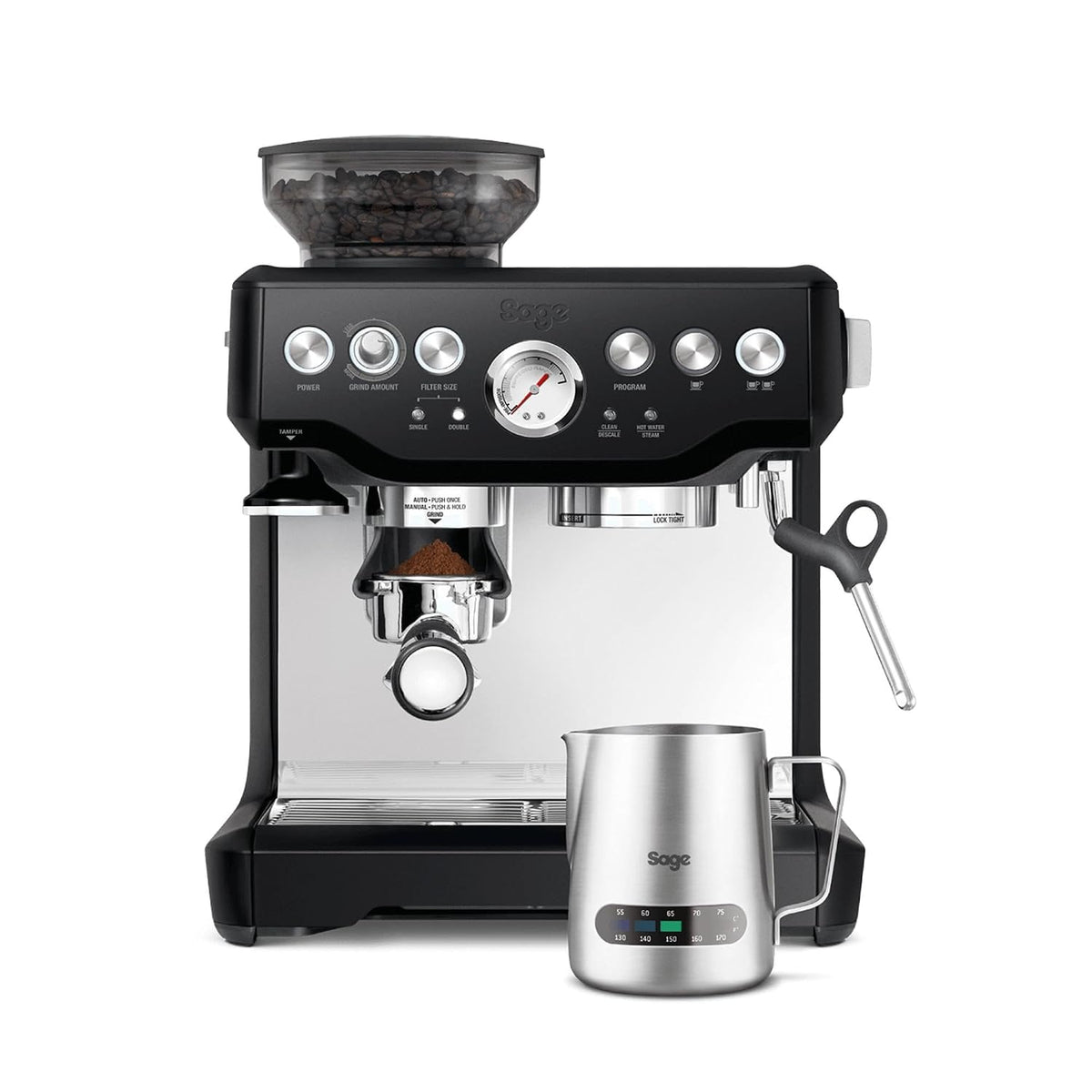 Bean To Cup Coffee Machine 16 Grind Settings 15 Bar Pump PID Temp Control Brushed Stainless Steel