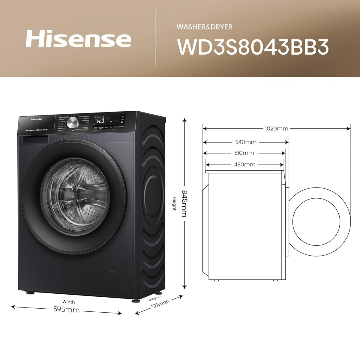 Freestanding Washer Dryer 8Kg Wash 5Kg Dry 1400Rpm Black