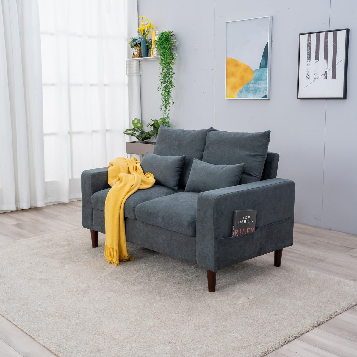 Grey Linen 3-Seater and 2-Seater Fabric Sofa Set with Pocket Spring Cushions and Solid Wood Legs