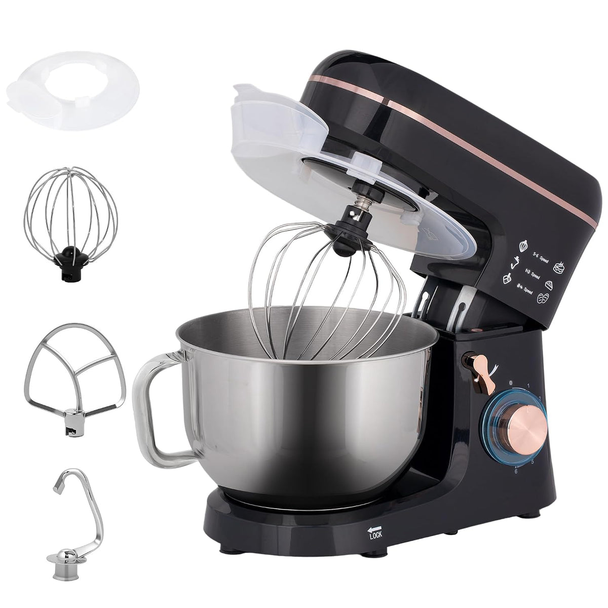 Stand Mixer 1400W 5L 6 Speeds Pulse Setting Stainless Steel Bowl White