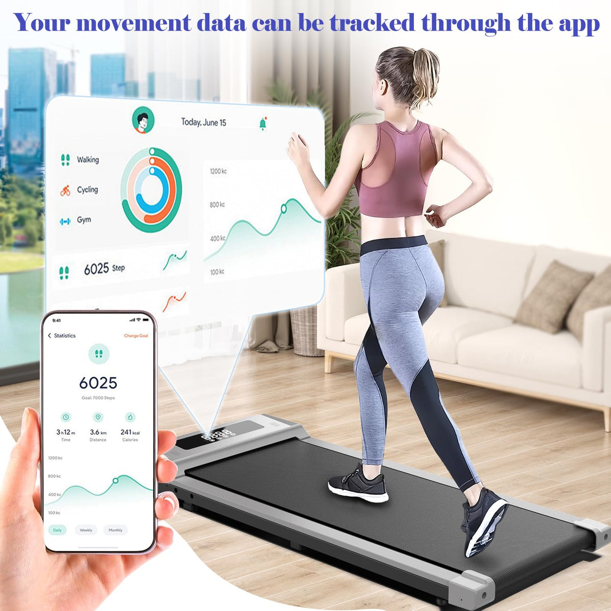Compact Armless Treadmill for Small Spaces, Quiet Under-Desk Walking Pad