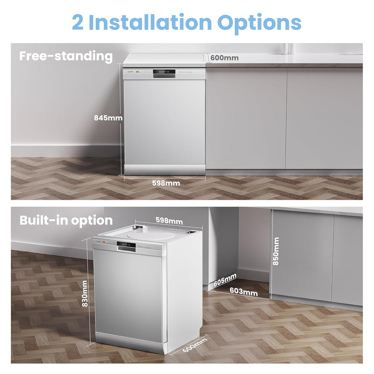 Freestanding Dishwasher 13 Place Settings 6 Programmes White Auto Door Open