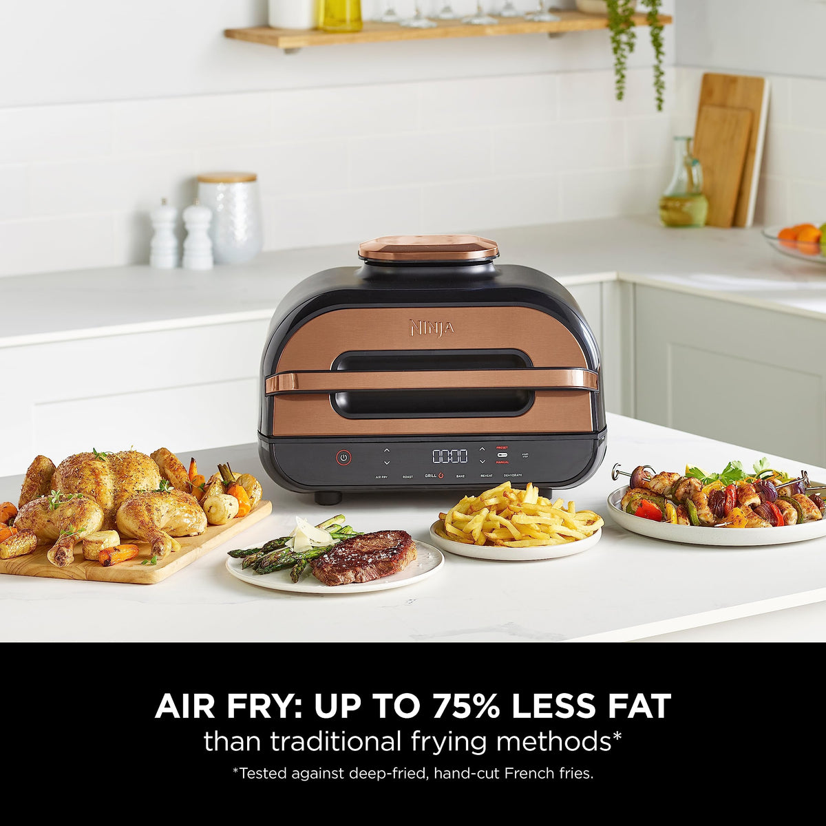 Ninja Foodi MAX Health Grill & Air Fryer with Digital Cooking Probe, 6-in-1; Grill, Fry, Bake