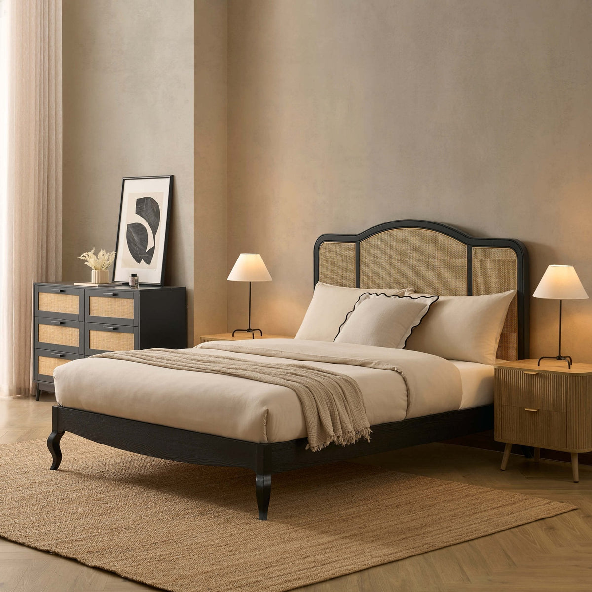 Annecy Rattan Bed Frame with Sprung Slat Base and Curved Headboard