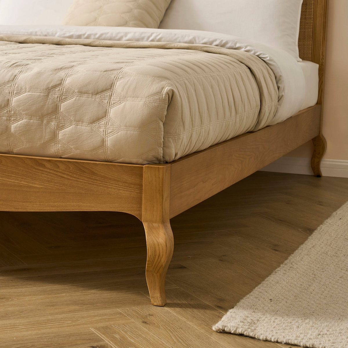 Annecy Natural Rattan Bed Frame with Sprung Slat Base and Curved Headboard