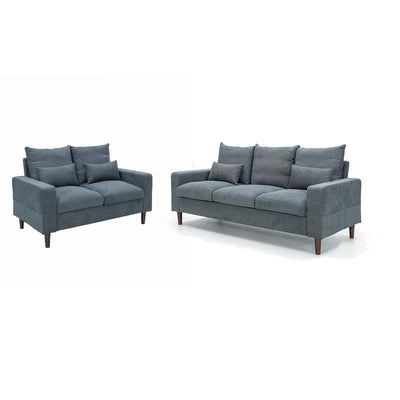 Grey Linen 3-Seater and 2-Seater Fabric Sofa Set with Pocket Spring Cushions and Solid Wood Legs