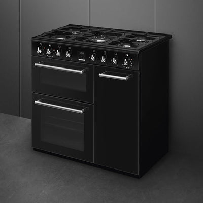 90cm Dual Fuel Range Cooker 61L Fan Convection Black
