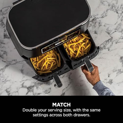 Ninja Foodi Dual Zone Digital Air Fryer, 2 Drawers, 7.6L, 4-in-1, Uses No Oil, Air Fry, Max Crisp, Roast, Reheat