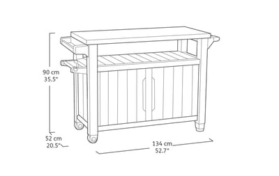 Keter Unity XL BBQ Side Table, Dimensions 134 x 51.7 x 89.6 cm, Grey, Weatherproof