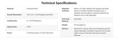 CosmoGrill Pro Deluxe 5 Gas Burner 4+1 Barbecue Grill, Steel Warming Rack, Side-Burner