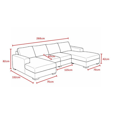 U-Shaped 4-5 Seater Sectional Sofa with Full Back Chaise and Tufted Arms in Beige Linen