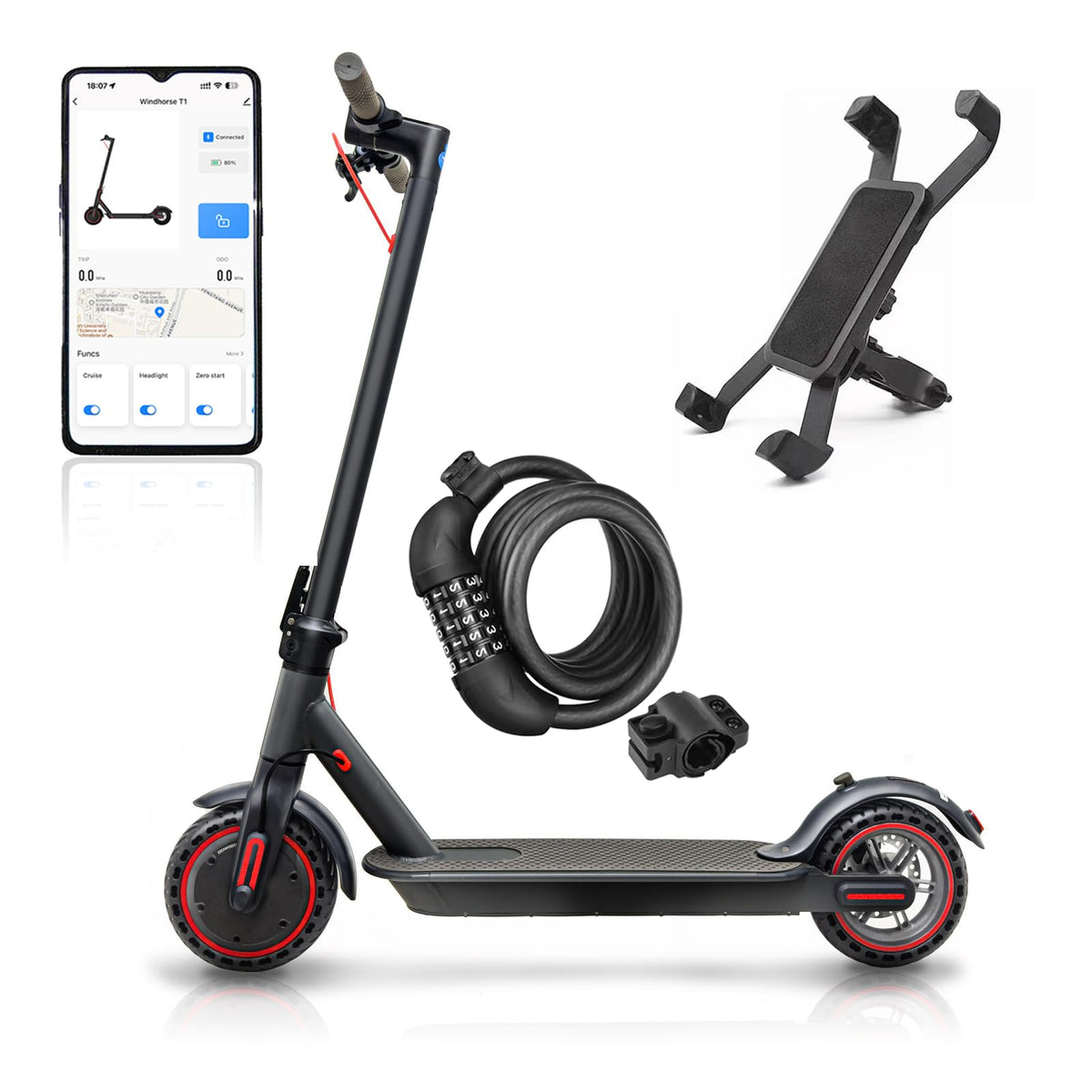 LOFIR 8.5" Aluminum Alloy Folding Electric Scooter Connectivity App Legal for Road Including Lock Function Load