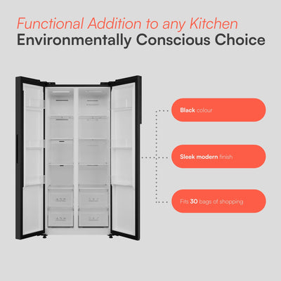 Cookology CSBS460BK 177.5cm Freestanding American Side-by-Side Fridge Freezer in Black