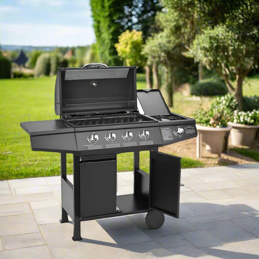 CosmoGrill Original 5 Gas Burner 4+1 Garden Grill, Steel Warming Rack, Side-Burner