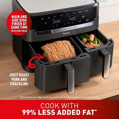 Tefal Easy Fry Dual Zone Digital Air Fryer, 2 Drawers, 8.3L, 8in1, Air Fry, Extra Crisp, Roast, Bake, Reheat