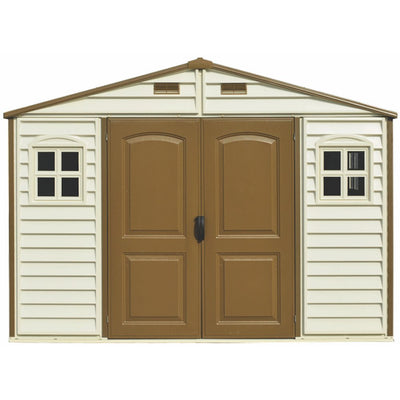 Plastic Garden Storage Shed 10 X 8 Ft Beige Brown Hinged Doors