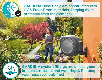 GARDENA 20502, Retractable Garden Hose Reel 75' x 1/2" Hose, Wall Mounted