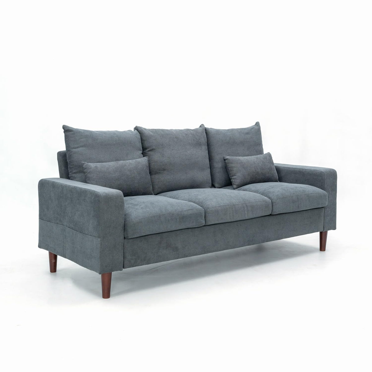 Grey Linen 3-Seater and 2-Seater Fabric Sofa Set with Pocket Spring Cushions and Solid Wood Legs