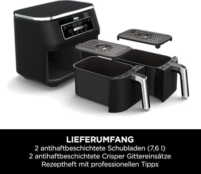 Ninja Foodi Dual Zone Digital Air Fryer, 2 Drawers, 7.6 L, 4-in-1, Used No Oil, Airfry, Max Crisp