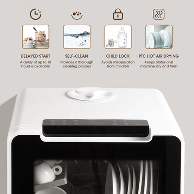 Table Top Dishwasher 5L Water Tank 8 Programs Child Lock White