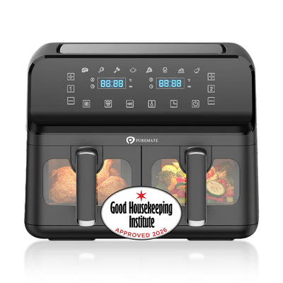 Dual Air Fryer 9L 2500W 8 Presets Digital Display Black
