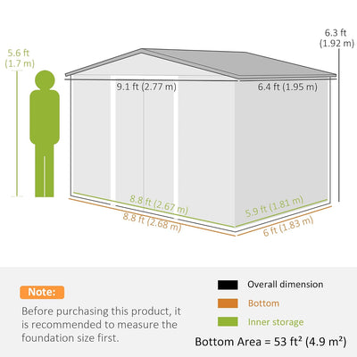 Metal Garden Shed 9 X 6 Ft Light Brown Steel Double Doors