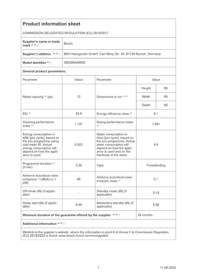 Freestanding Dishwasher 12 Place Settings 60cm White