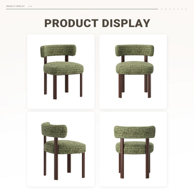 Set of 6 Upholstered Wood Dining Chairs with Curved Open Backrest and Thick Seat Cushion, Green Fabric