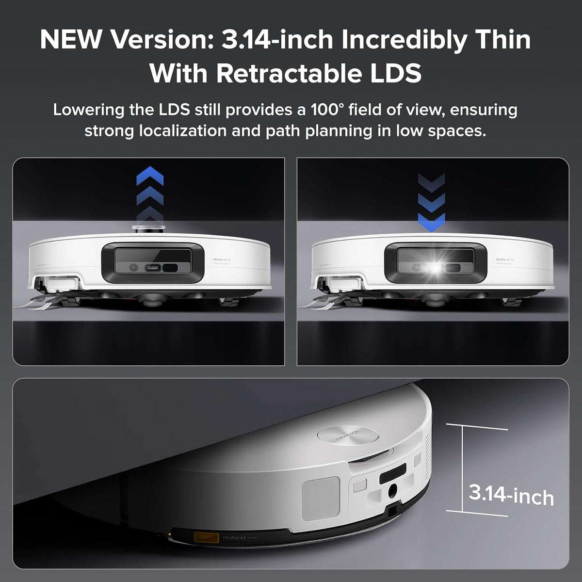 Robot Vacuum Cleaner 22,000 Pa 3.14-Inch Ultra Slim Zero-Tangling AI 3.0 Obstacle Avoidance White