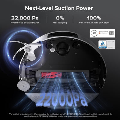 Robot Vacuum Cleaner 22,000 Pa 3.14-Inch Ultra Slim Zero-Tangling AI 3.0 Obstacle Avoidance White