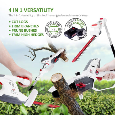 Cordless Hedge Trimmer & Chainsaw 4-In-1 20V Battery Powered Pole Saw White
