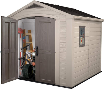 Plastic Garden Storage Shed 8 X 8 Ft Beige Double Doors Lockable
