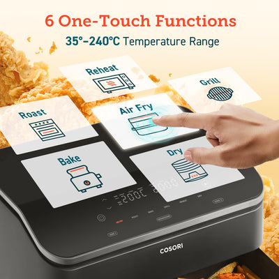 COSORI Dual Air Fryer TwinFry, 10L Flexible Capacity, Single & Double Zone Convertible, 4 Fast Heaters
