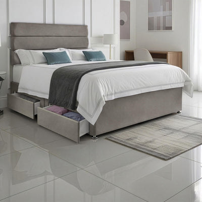5ft King Size Divan Bed Set with Orthopaedic Mattress, 2 Storage Drawers and 26-Inch Headboard, Grey