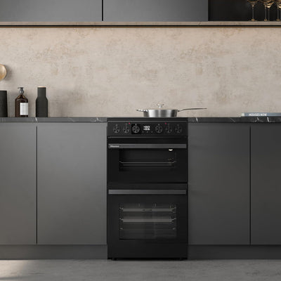 Electric Cooker 69L/43L Double Oven Air Fry Mode Ceramic Hob Black