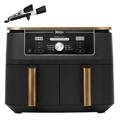 Ninja Foodi MAX Dual Zone Air Fryer, Amazon Exclusive, Tongs, 2 Drawers, 9.5L