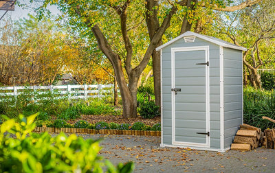 Garden Storage Shed 4 X 3 Ft Grey Resin Hinged Doors