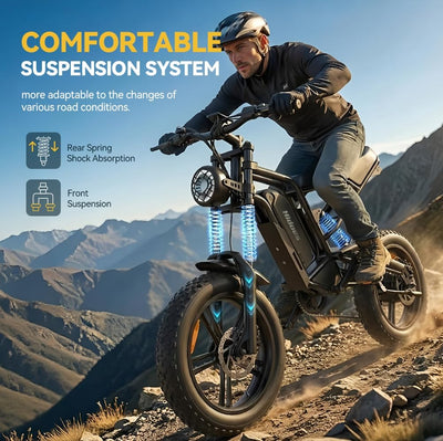 20" Fat Tire Electric Bike for Adults, 48V 15.6Ah Removable Battery, 80KM Range, 7-Speed E-Bike with Dual Suspension
