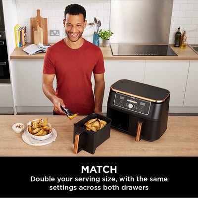 Ninja Foodi MAX Dual Zone Air Fryer, Amazon Exclusive, Tongs, 2 Drawers, 9.5L