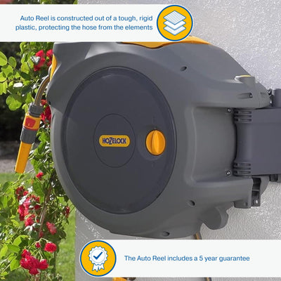 HOZELOCK - Auto Reel Wall-mounted 40m: Easy to Install, Child-lock, Auto-rewind