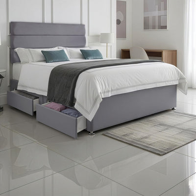 5ft King Size Divan Bed Set with Orthopaedic Mattress, 2 Storage Drawers and 26-Inch Headboard, Sierra Grey