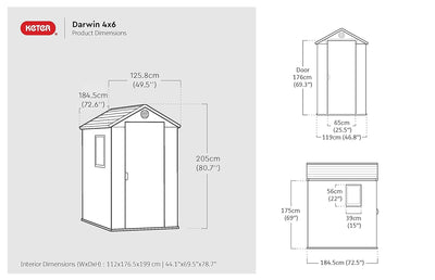 Resin Garden Storage Shed 6 X 4 Ft Grey Single Door Lockable