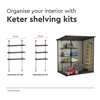 Keter Manor Outdoor Pent Single Door Garden Storage Shed 6 x 4ft Beige Brown Wood Effect
