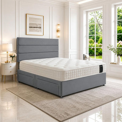 5ft King Size Divan Bed Set with Orthopaedic Mattress, 2 Storage Drawers and 26-Inch Headboard, Sierra Grey