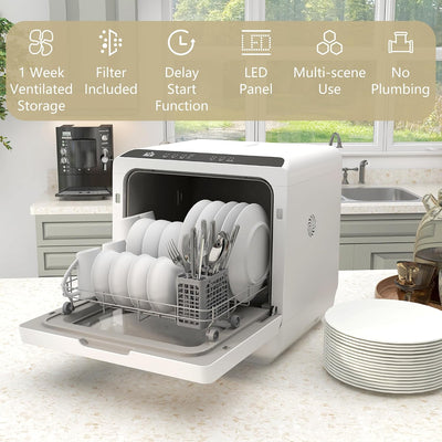 Table Top Dishwasher 6L Built-In Tank 4 Place Settings Touch Control White