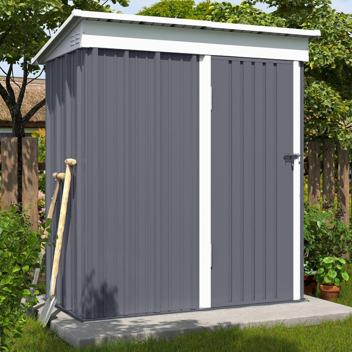 Metal Garden Storage Shed 8 X 4 Ft Dark Grey Alloy Steel Lockable Door