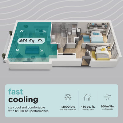 12000 BTU Portable Air Conditioner with Cooling, Fan, Dehumidifier, Remote Control & 24-Hour Timer