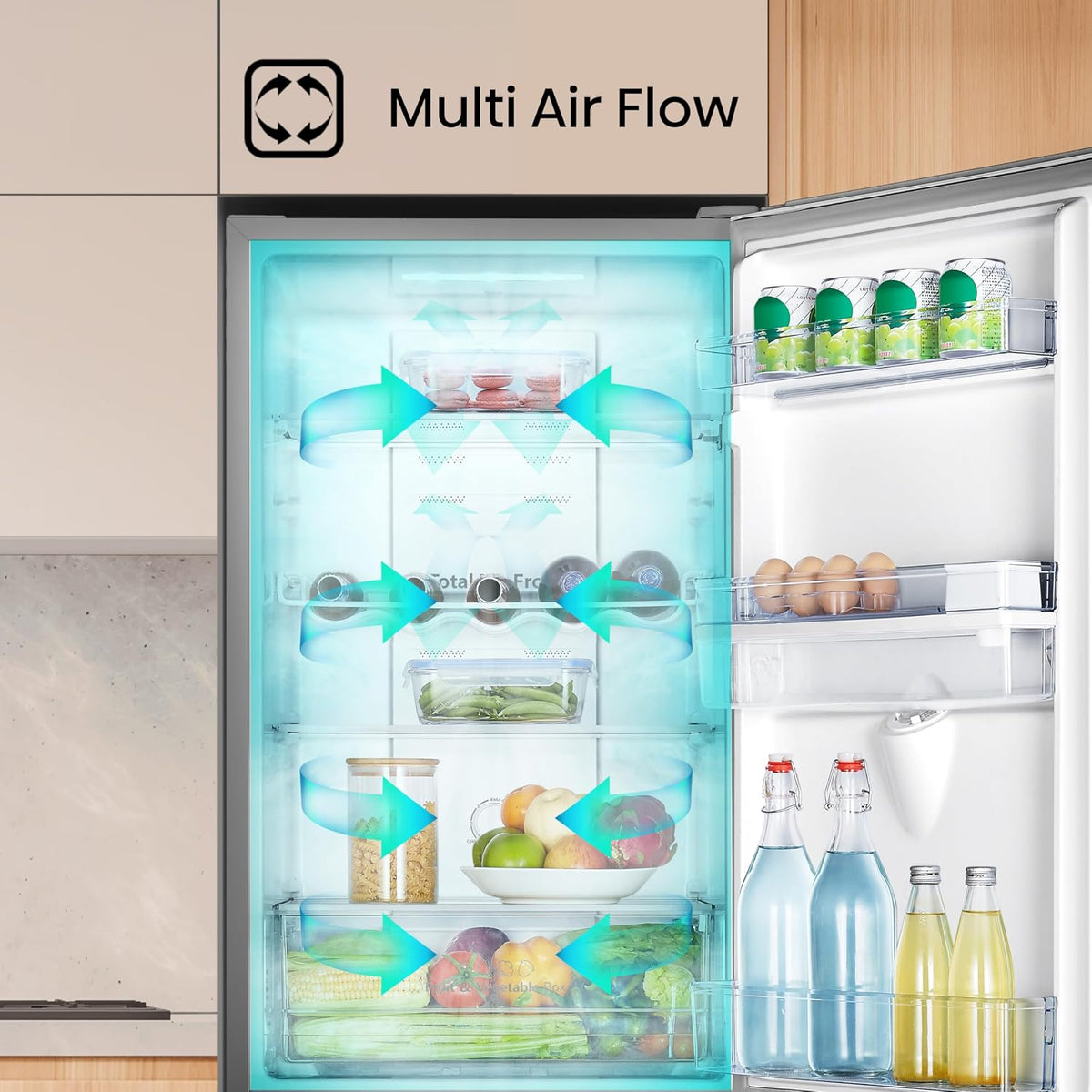 Freestanding Fridge Freezer 256L Total No Frost Water Dispenser Silver