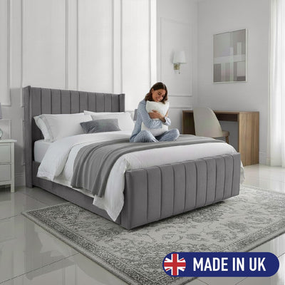 Small Double Ottoman Gas Lift Bed Frame with Concealed Storage in Plush Grey Fabric